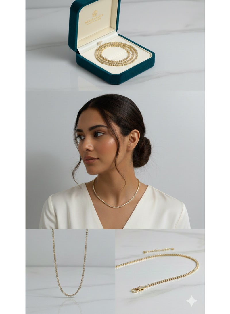 ورد قلادة تنس كلاسيكية من الستانلس ستيل المقاوم للصدأ - مطلية باللون الذهبي - جودة عالية لا يتغير لونها. - Image 2